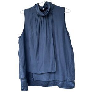 Lafayette 148 layered high neck blouse blue women's size 10